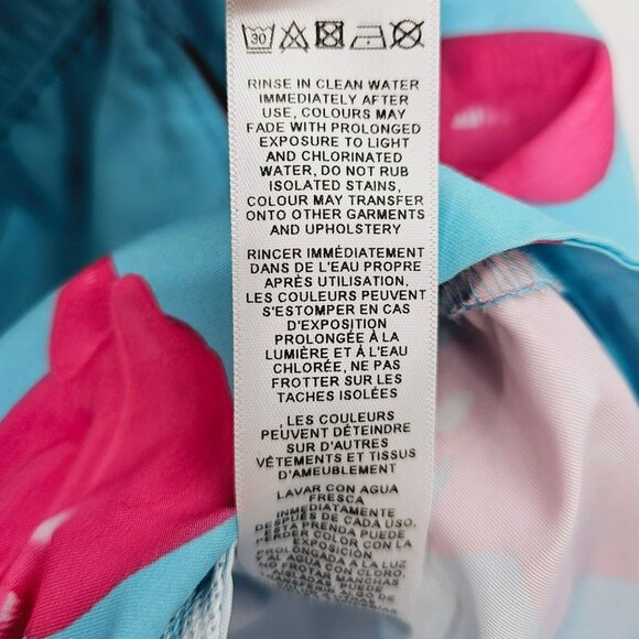 Asos Swim Shorts 2XL Blue Pink Flamingo Print Unlined Pockets Elastic Waist Tie - Picture 8 of 12